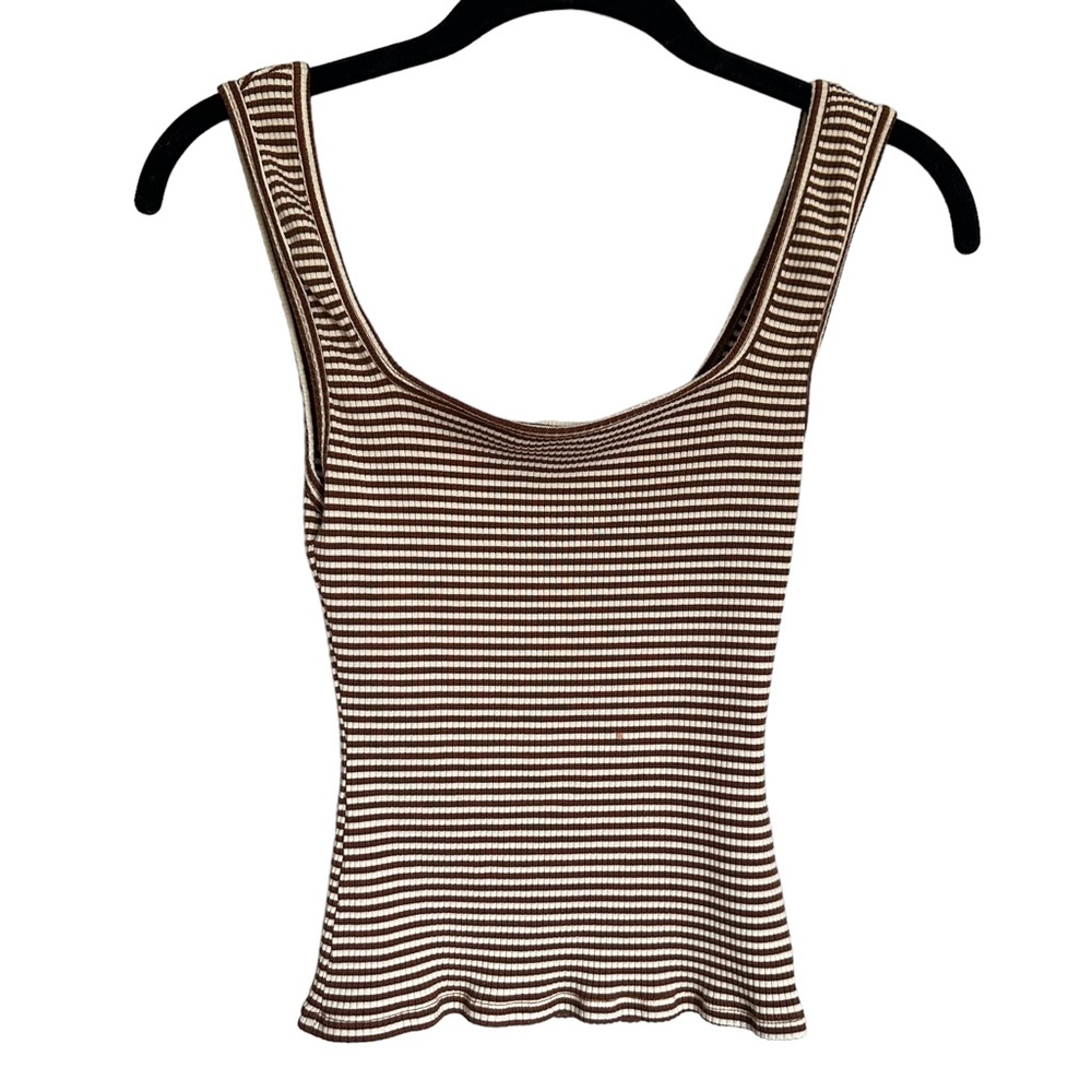 Reformation Brown and White Striped Ribbed Tank Top